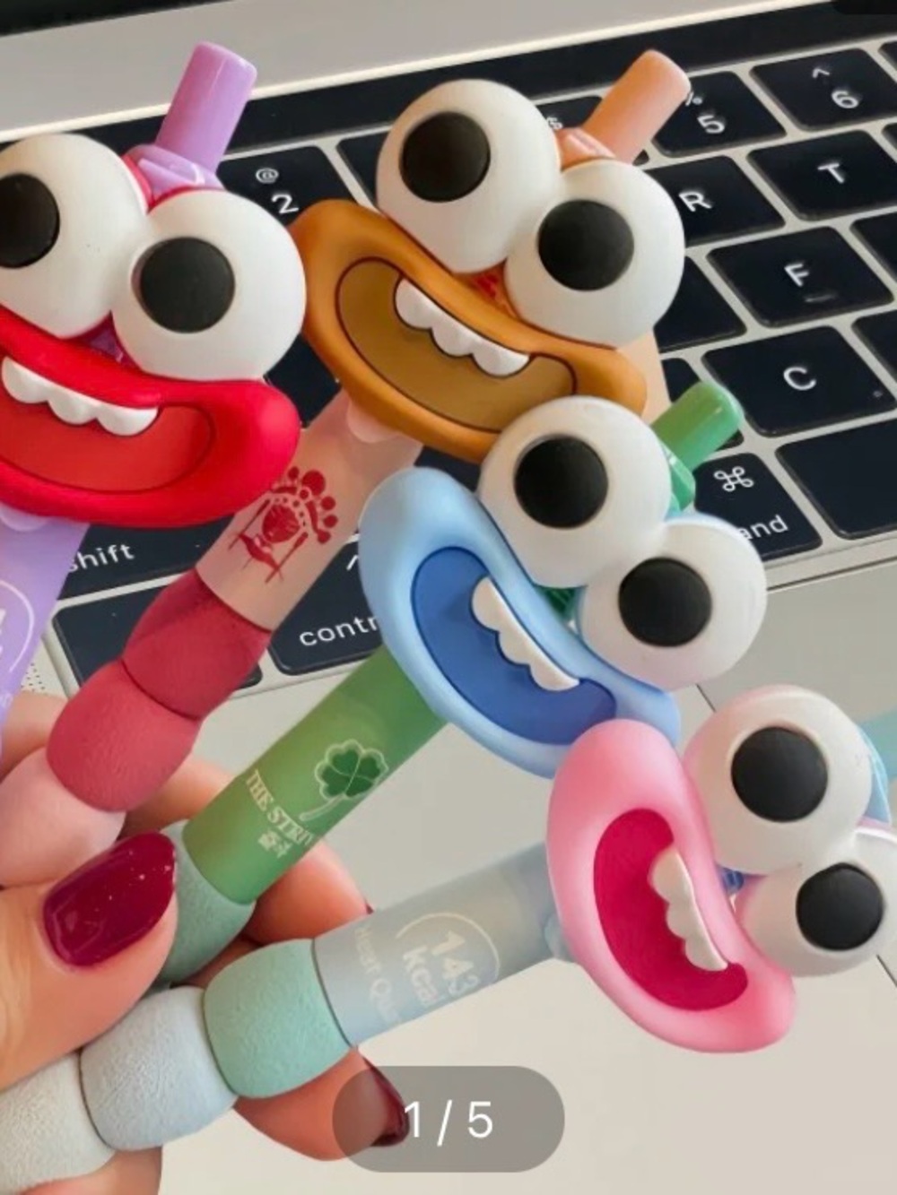 Cute Monster Character Gel Pens – Assorted Colors (Pink, Blue, Red, Tan) ( 1 )